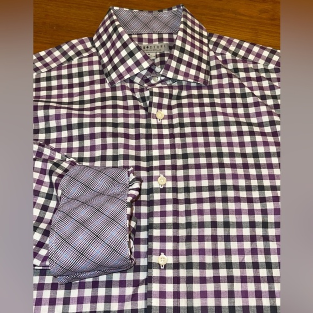 Jack Stone Thomas Dean Mens Long Sleeve Button Up Purple  Check‎ Shirt Sz M